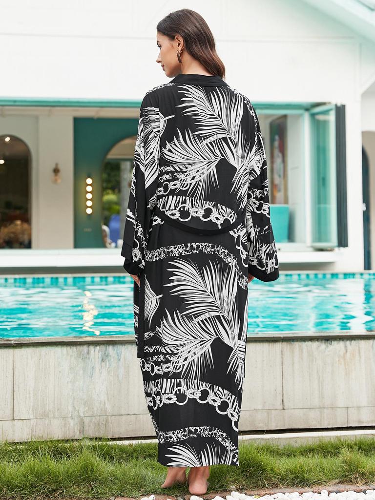 European-American Tie-Dye Beach Cover-Up: Rayon Mid-Length Sun Protection Cardigan for Women's Vacation Bikini Wear