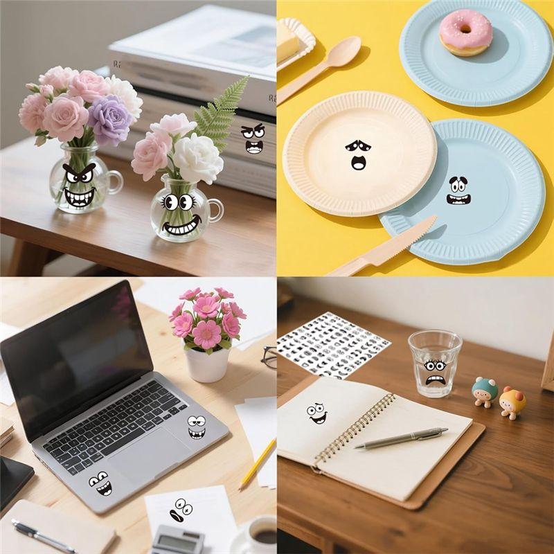 Good-For Cup Scrapbook Art Craft DIY Decoration, 960Pcs Black Eye Mouth Stickers In 48 Cartoon Face Expression Design