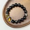 Obsidian Bracelet For Men 12mm Natural Stone Stretch Beaded Bracelets Handmade Round Bangle Jewelry Gifts