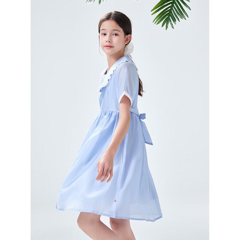 Mengtejiao Girls' Summer 2026 Lyocell Doll Collar Dress