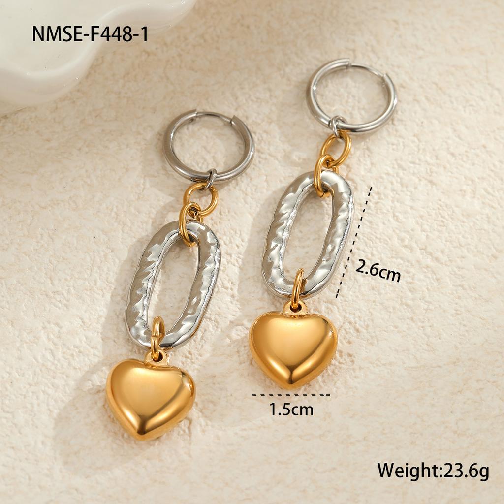 GEMCHIC Women's Two-Tone Heart Drop Earrings, Stainless Steel Gold Plated Geometric Dangle Jewelry