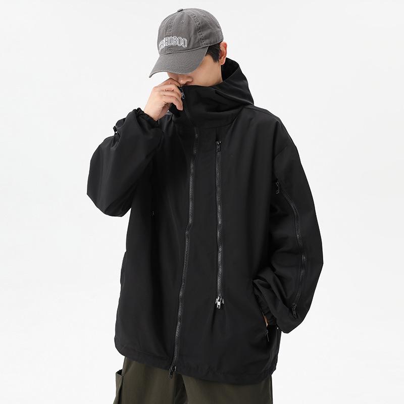 Windproof and Waterproof Zipper Hooded Wear-resistant Jacket Versatile Seamless Collar Jacket Men's Couple Jacket