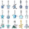 S925 Silver Blue Sea Turtle Dangle Charms Ocean Zircon Tortoise Beads Fit Bracelet Women DIY Jewelry Gift