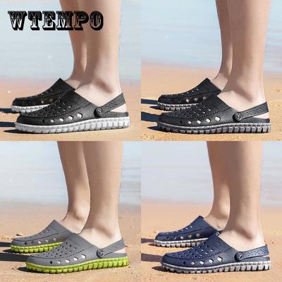 Summer Slippers Men's Outdoor Sandals PVC Hollow Large Size Wading Beach Hole Shoes