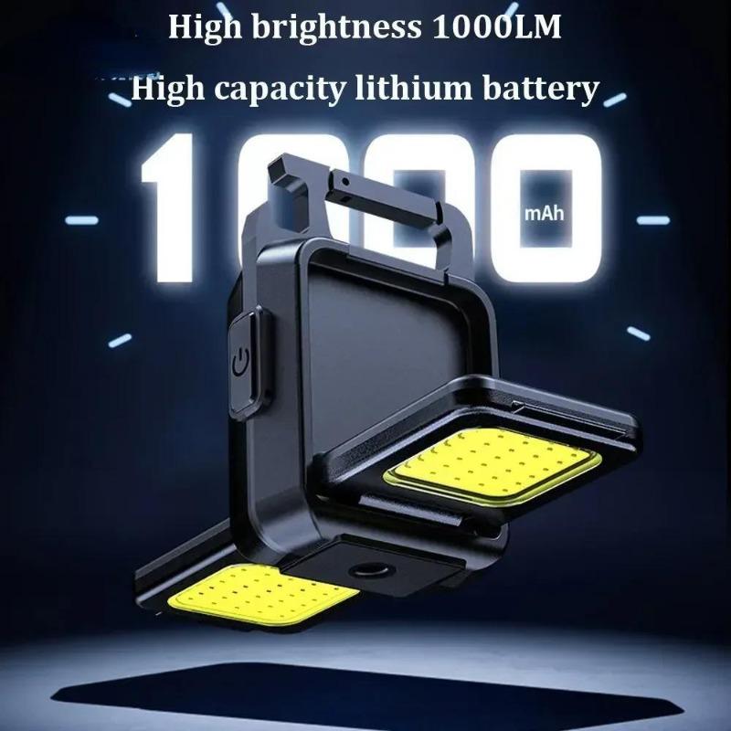 Mini COB Schlüsselanhänger Arbeitslicht mit doppelter Lichtquelle, 5 Modi, wiederaufladbar, hohe Lumen, tragbares LED-Licht für Camping, Wandern, Laufen