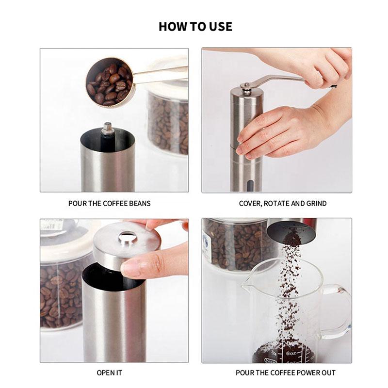 Râșniță de cafea manuală portabilă din inox pentru acasă, râșniță de cafea manuală cu bavuri ceramice, setări reglabile, unelte portabile cu manivelă