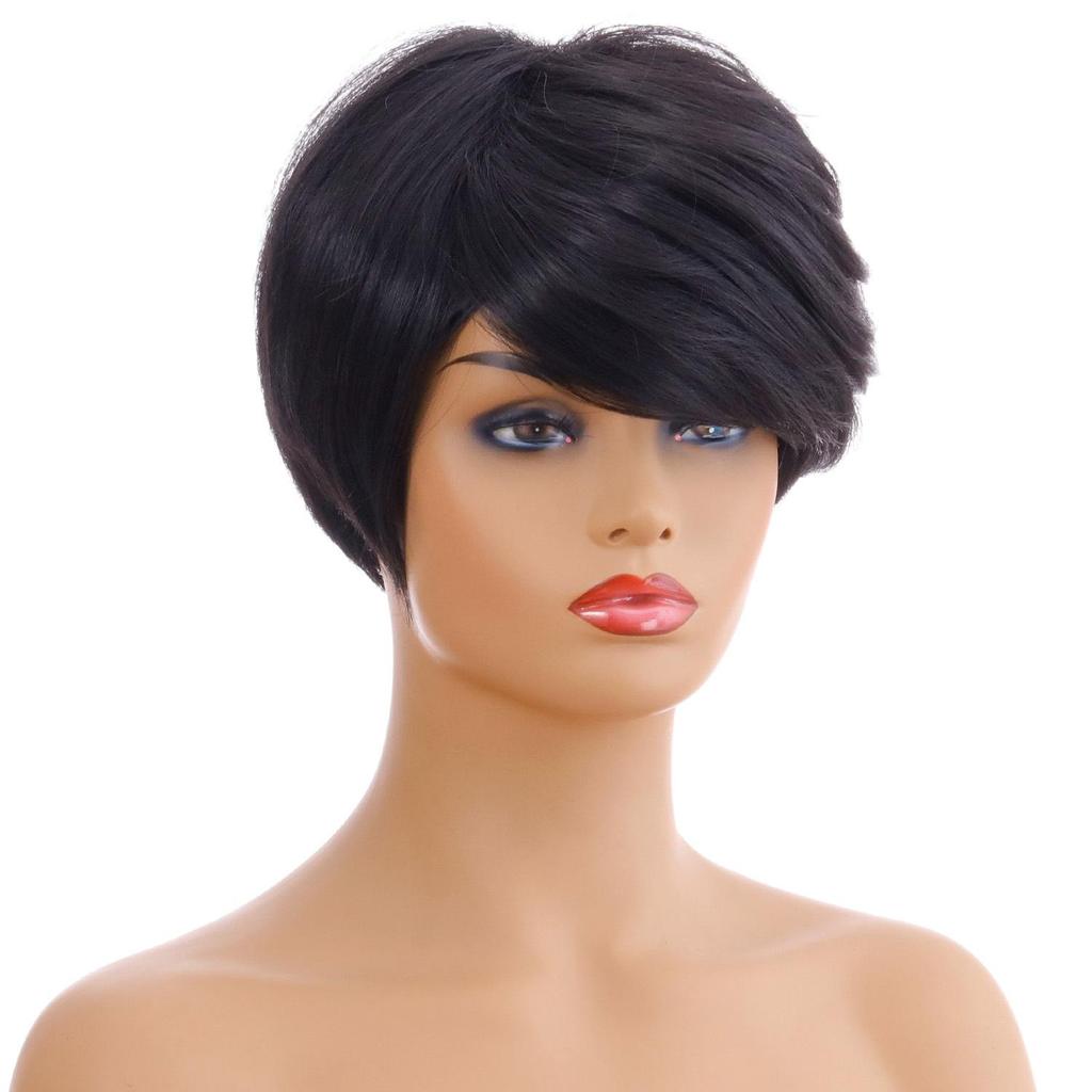 Synthetische kurze lockige Damenperücke mit Pony für Frauen, hitzebeständiges Haar, natürliche schwarze Perücken für den täglichen Gebrauch, Kostüm