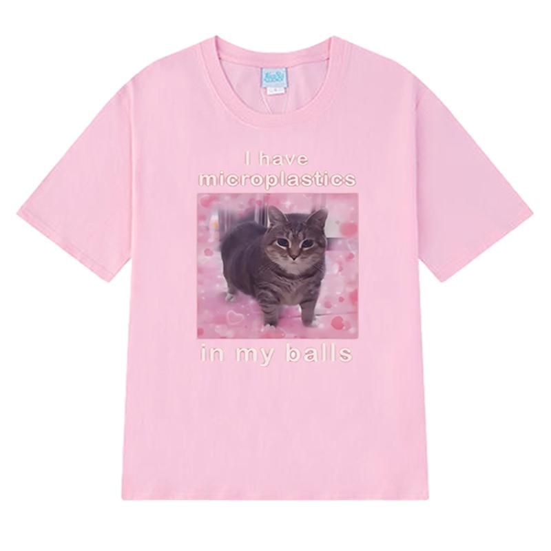 Mám mikroplasty v koulích Vtipné kočičí meme trička Pánská Dámská Nadměrná trička s krátkým rukávem Unisex černá 100% bavlna Topy