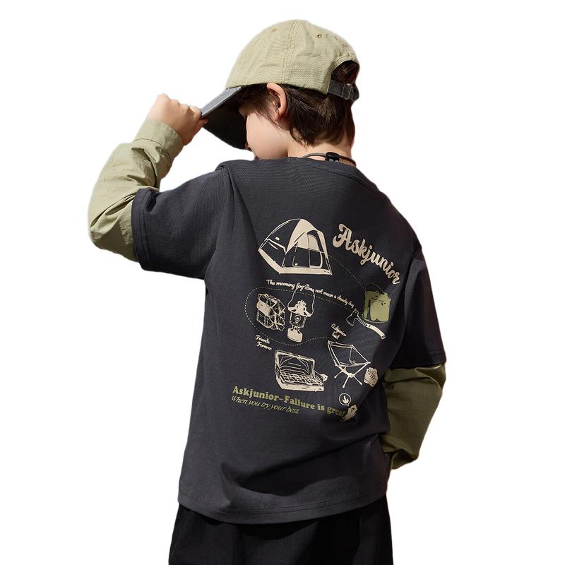 ASK JUNIOR Boys  Faux Two-Piece Long-Sleeve T-Shirt 150