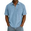 Men Corduroy Half Zip Short Sleeve Polo Shirt With Chest Pocket Casual Top