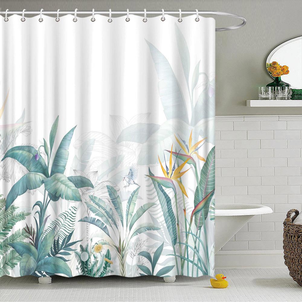 Tropical Palm Leaves Shower Curtain Set Green Plant Leaves Leaf Pumpkin Red Truck Halloween Christmas Decor Bathroom Curtains