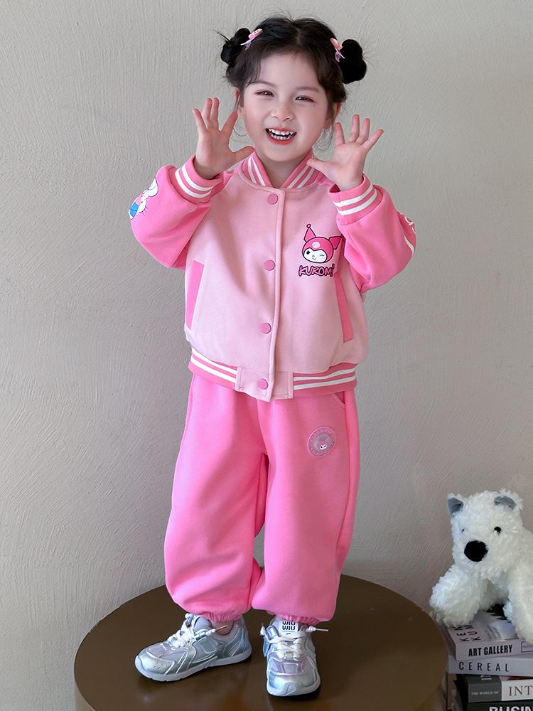 Kuromi Girls' Spring/Autumn 2025 Fashionable Baseball Uniform Two-Piece Set - Trendy Sporty Outfit