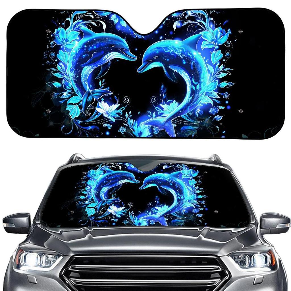 Portable Dolphin Car Windshield Sunshade, No Installation Needed, Summer Automobile UV Protection. Order Individually.