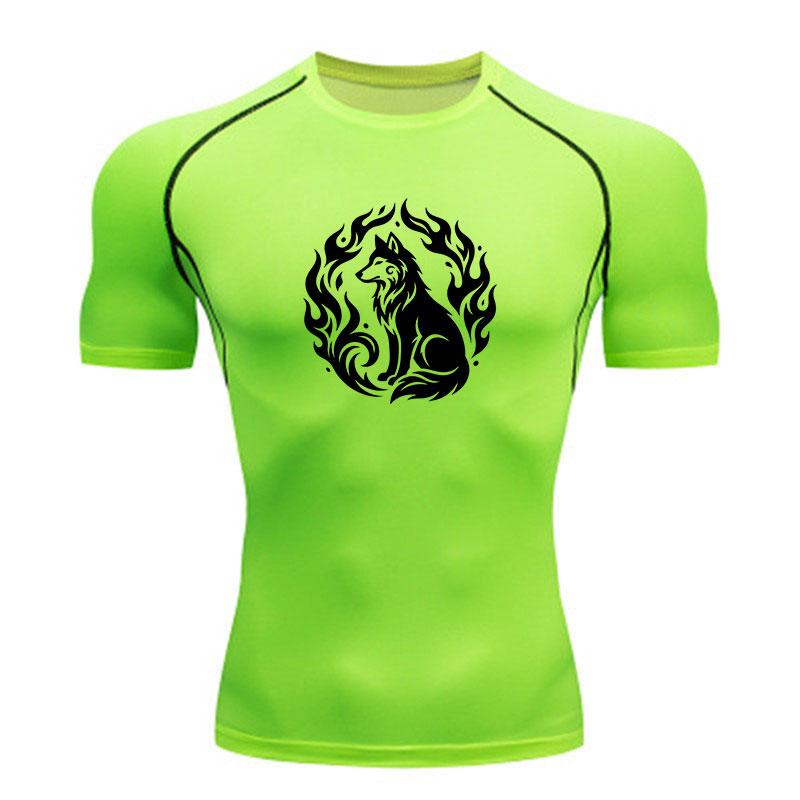 Men's Compression Athletic Workout T-Shirt, Tribal Flame Wol