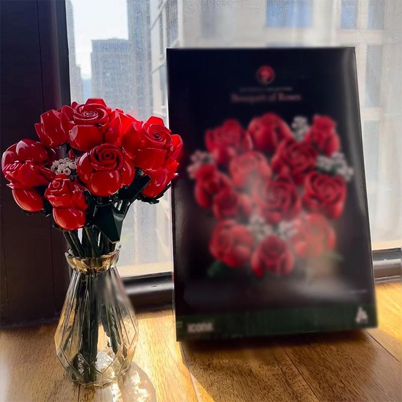 Artificial Rose Orchid Wildflower Potted Plant DIY Building Blocks Sets 3D Eternal Love Flower Model Christmas Decorations