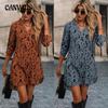 Vestido de mujer de primavera y verano Vestido de manga larga con cuello alto a la moda de leopardo delgado
