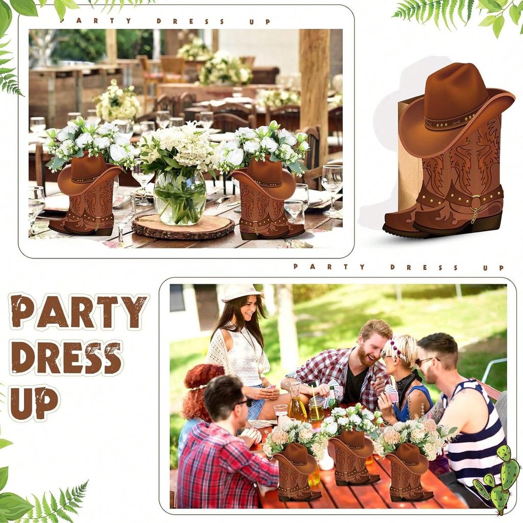 10 set Western Cowboy Boots Flower Boxes Centerpiece Boot Shape Box Decorations Western Theme Party Boot Gift for Wedding Supplies(Brown, Classic)