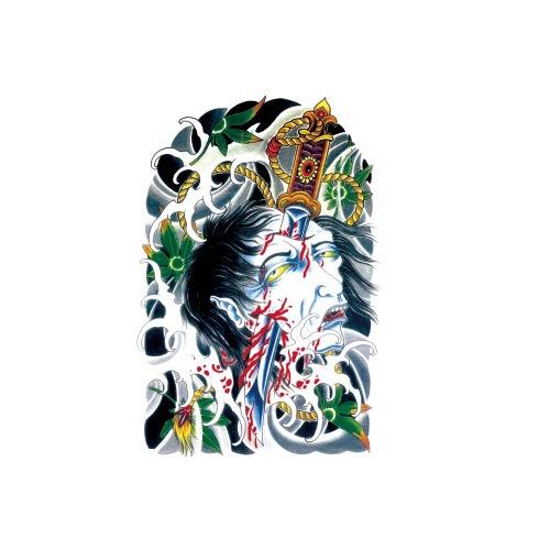 Ukiyo-E Painted Skull Prajna Tattoo Sticker Wake-Up Meaning Flower Arm Half Arm Water Transfer Waterproof Tattoo Sticker