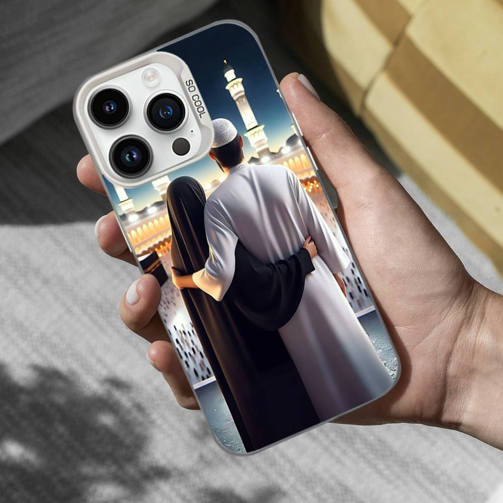 Moslem Art Kaaba Phone Case For iPhone 16,15,14,13,12,11,Mini,XS,Pro,SE,MAX White Matte Shockproof Cover