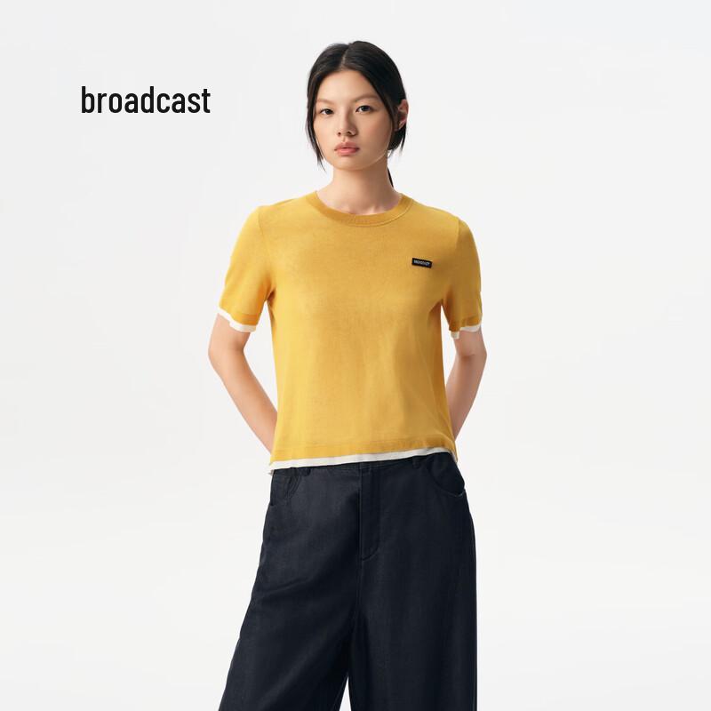 Broadcast Women's Loose Faux Two-Piece Short Sleeve Knit Top