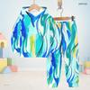 Kids Printed Hooded Long Sleeve Sweatshirt Cuffed Pants Two Piece Set Blue Pink White
