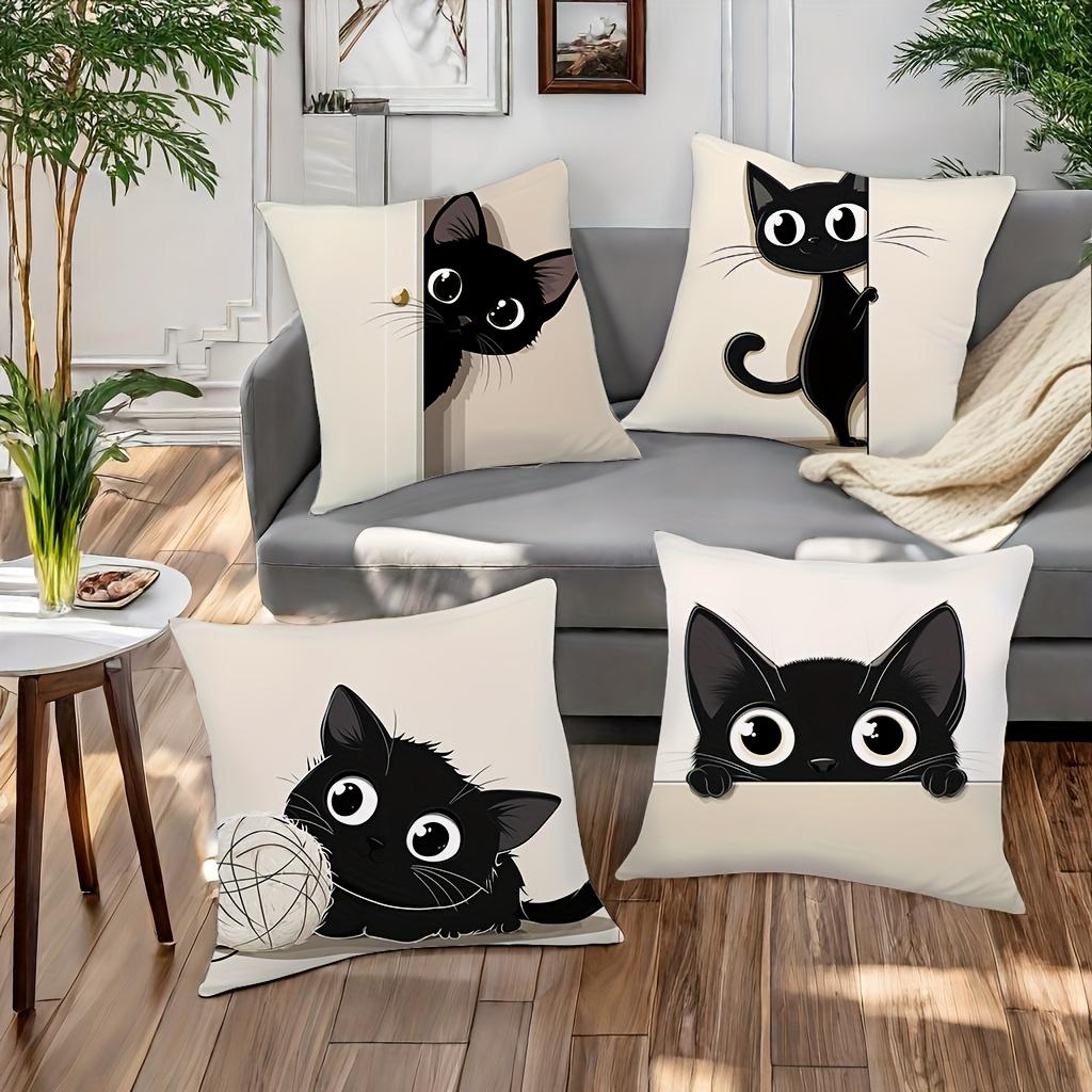 Cute Black Cat Patterns Throw Pillow Cushions Polyester pillowcase, sofa decorative cushion cov Headboard Pillow