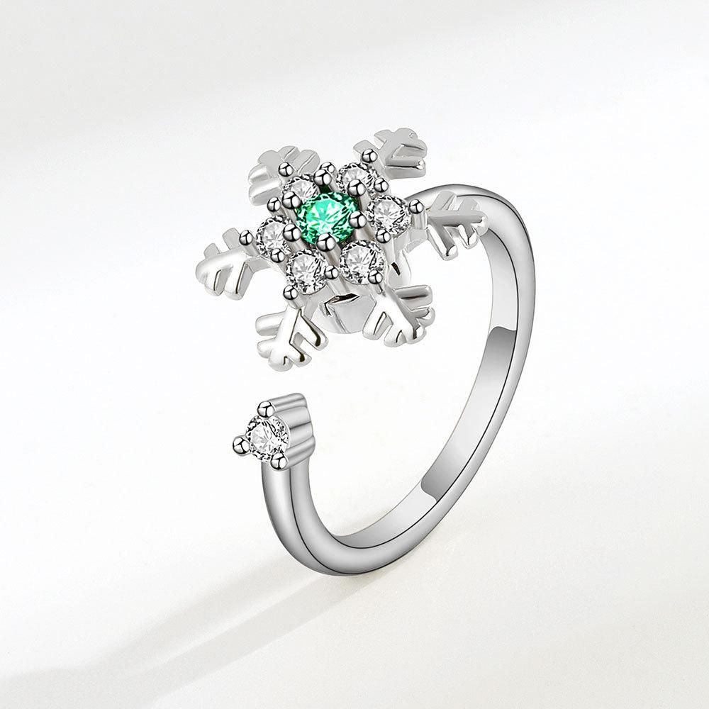 Zircon Snowflake Spinning Ring For Women Adjustable Open Band Stress Relief Fashion Jewelry Elegant Temperament