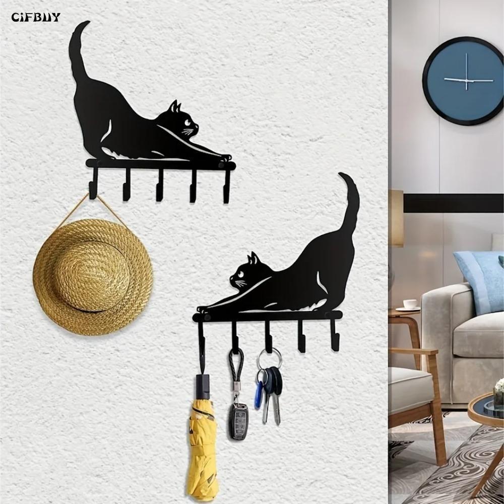Cat Key Holder Black Metal Wall Decor Bedroom Gift