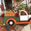 40CM Fall Pumpkin Cart Wreath Pendant Halloween Pumpkin Truck Garland for Front Door Windows Farmhouse Theme Festive Party Decor