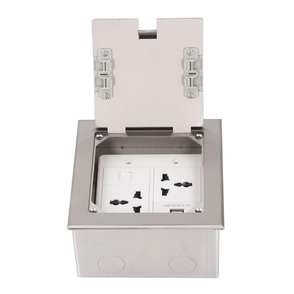 Recessed Floor Outlet Box Water Proof Stainless Steel Flat Socket 16A 2 Universal 3 Holes USB