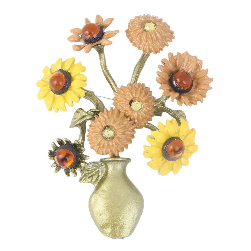Painted Small Daisy Brooch Jewelry, Alloy Vintage Vase Unisex Clothing Accessories