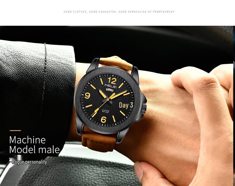 Hot-Selling Men's Fashion Quartz Watch: Waterproof, Luminous, Genuine Leather Strap