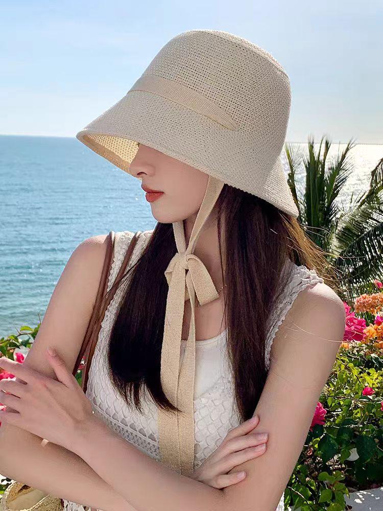 Hat Women's Bucket Hat Spring and Summer Hollow Thin Sun Hat Sunshade Bucket Hat Washbasin Hat