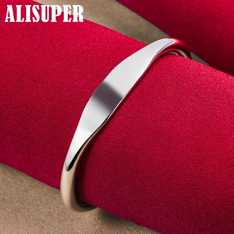 925 Sterling Silver Double Bead Cuff Bangle Bracelet Jewelry