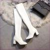 Large Size New Round Head Thick Heel High Elastic Boots White Knee Boots Long Boots Women's Medium High Heel Bag