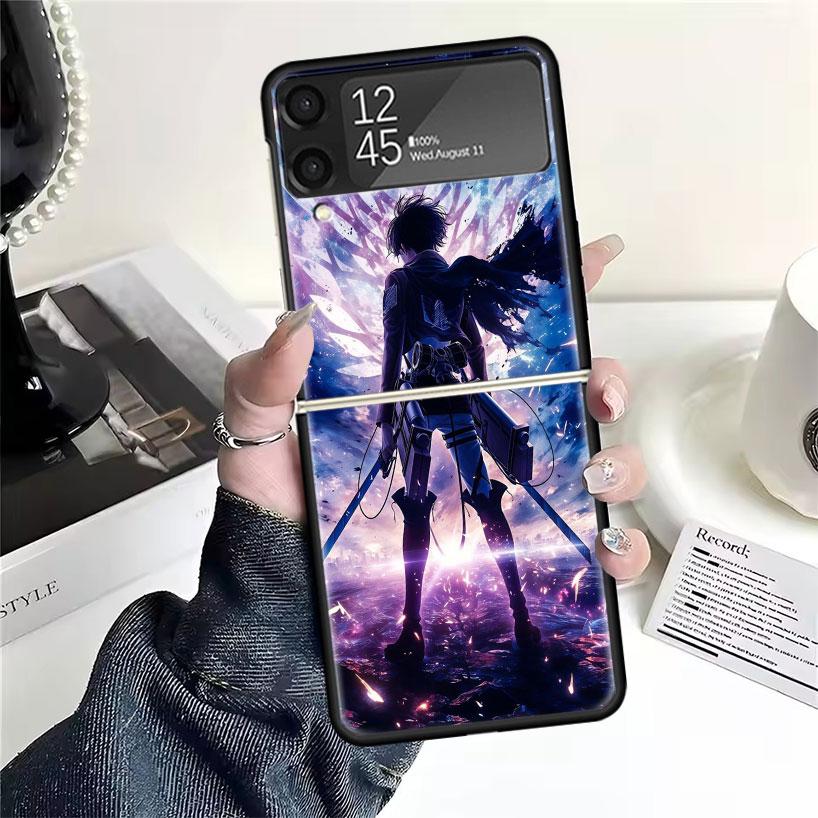 A-Attack on T-Titan Levi Cases For Samsung Galaxy Z Flip 4 5 6 7 3 Z Flip7 Flip6 Flip4 Flip5 Flip3 5G Hard Shockproof Fundas Cov