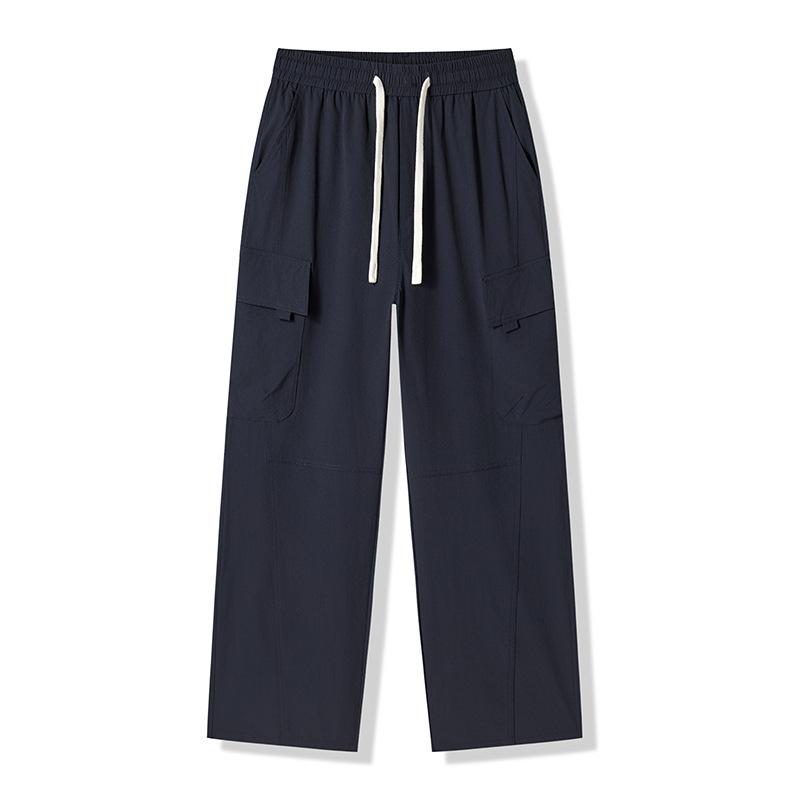 American tooling trendy brand loose straight long pants men's solid color fashion versatile wide leg drape lace-up casual pants