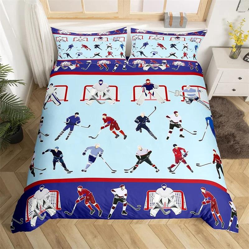 Hockey Duvet Cover Set 2/3pcs Hockey Sports Comforter Cover Polyester Hockey Puck Ball King Queen Size Quilt Cover For Boys