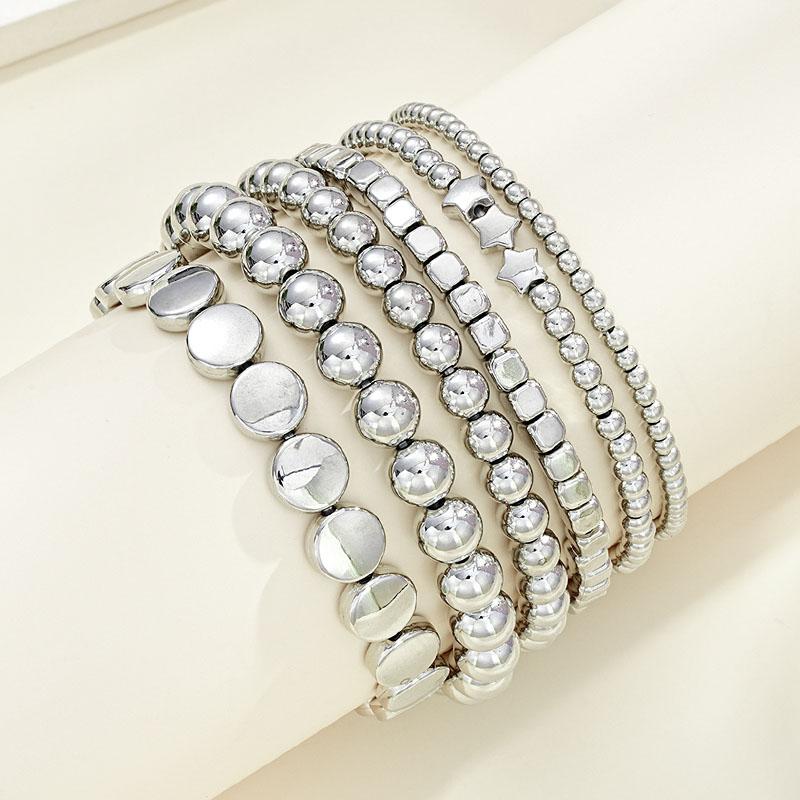 6Pcs/Set Stackable Gold Color Luxury Beads Wristband Accessories Beaded Bracelets Set Pentacle Star Love Heart Charm Hand Chains