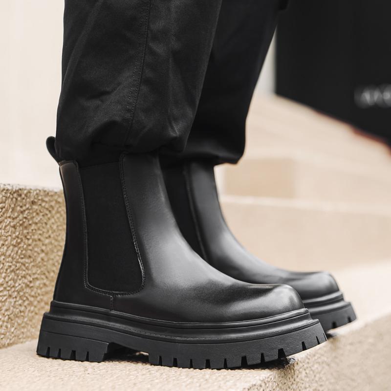 Fashion Handmade All-match Men Motocross Boots Outdoor Leather Mens Slip On Boots Platform Shoes Luxury Brand Men Winter Ankle Boots