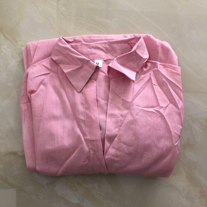 

Shirt Dress Autumn New Export Women s Flip + V-neck Buttons Pullover Long Sleeves Ruched Patchwork Flounced Skirt 26340 Pink B- 19-6-2 XS