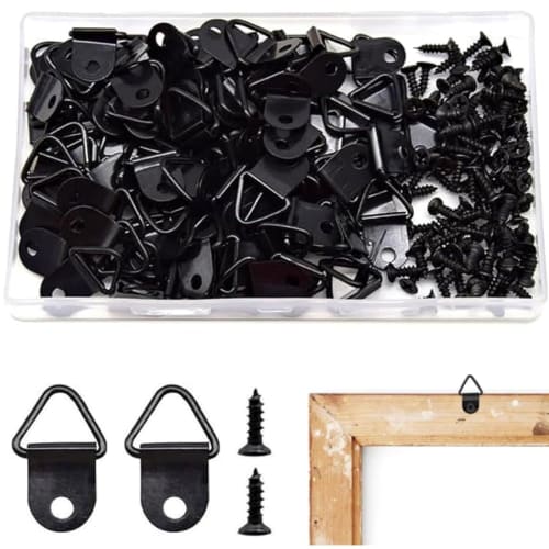 Jindizi Triangular Hanging Hooks, Set of 100, with Wood Screws, for Hanging Frames, Picture Frames, and Artwork (Black)