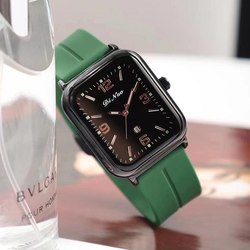 DINUO Unisex Mesh Belt Rectangular Calendar Fashion Wristwatch with Silicone Strap