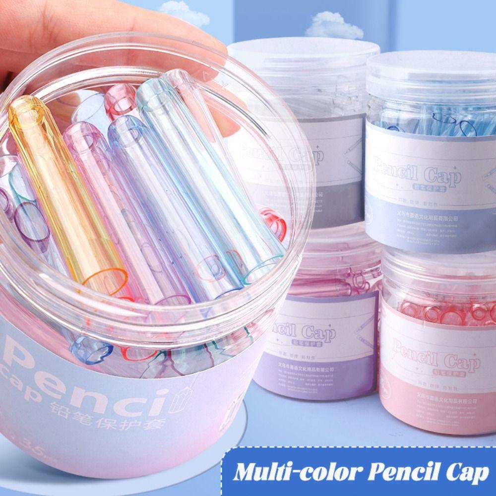 35PCS/Box Solid Color Pencil Cap Transparent Pen Tip Protector Cute Pencil Protective Case Students