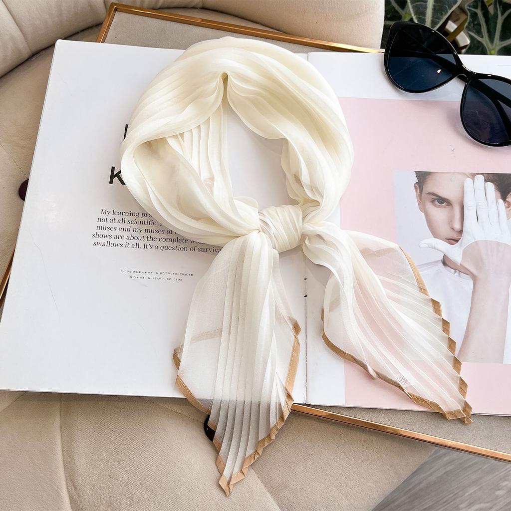 Women Pleated Satin Solid Scarf Headscarf Neckerchief Square Shawl Hair Tie Band HandKerchief Satin Foulard Scarves Decorative