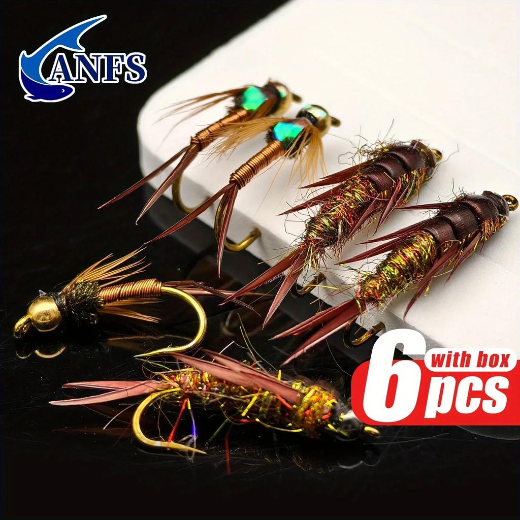 6pcs/box Realistic Design Nymph Jig Flying Fishing Set-Trout Fishing Slow Sink Fly with Rayon