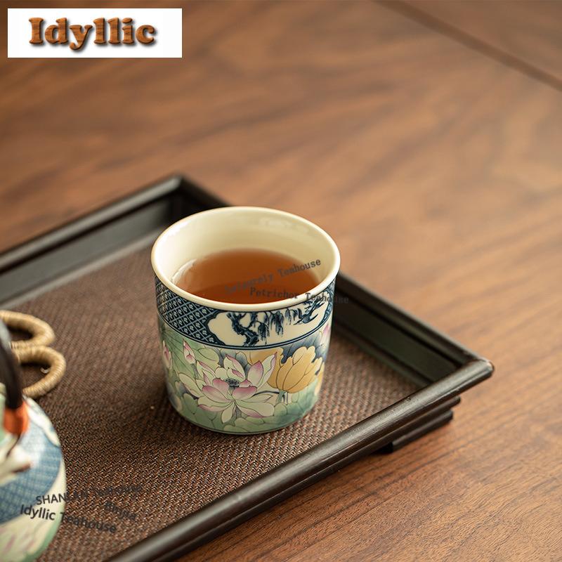 190ml Soda Glaze Lotus Straight Mouth Teacup Antique Tea Bowl Single Cups Tea-tasting Personal Cup Chazhan Master Cups Supplies
