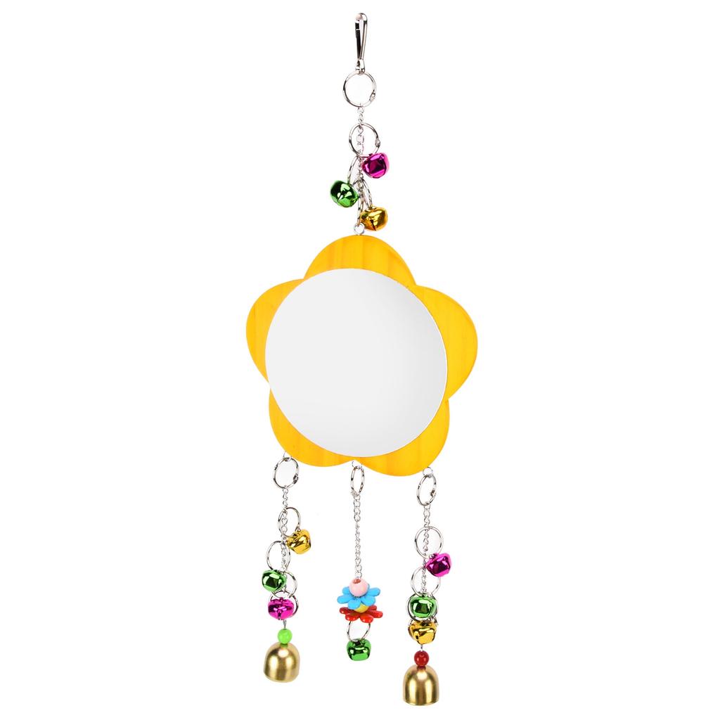 Chicken Mirror Toys Wood Chicken Hanging Mirror Toys with Bell for Chicken Stuff Parakeet Bird Playing
