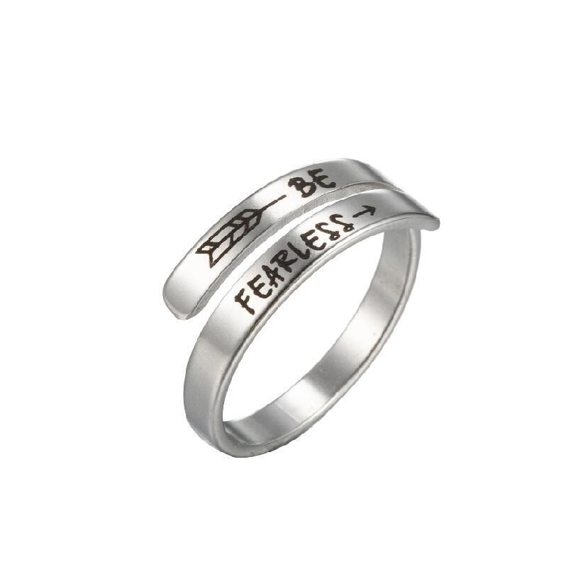 Korean Style Retro Stainless Steel Double Layer English Letter Ring Adjustable Opening