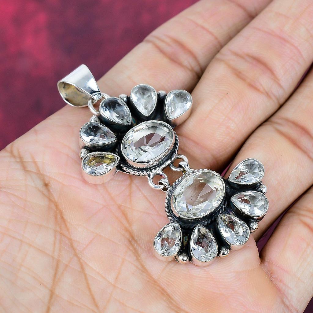 White Topaz Gemstone 925 Sterling Silver Handmade Wonderful Jewelry Pendant, For Memorial Day